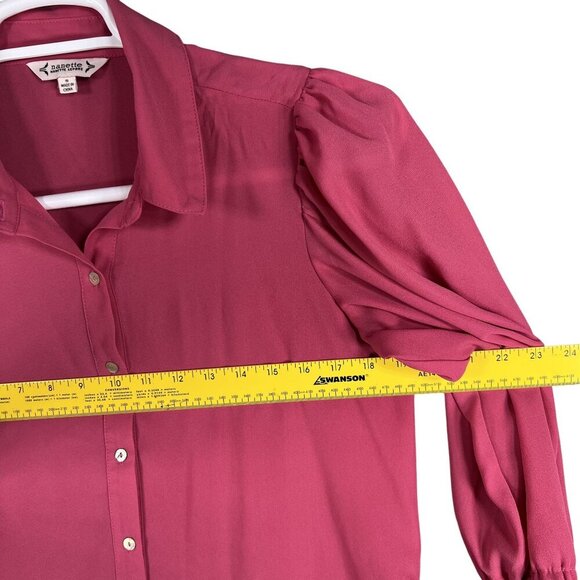 Nanette Lepore Womens S Pink Button Up Blouse 3/4 Balloon Puff Sleeves Office - Picture 8 of 13